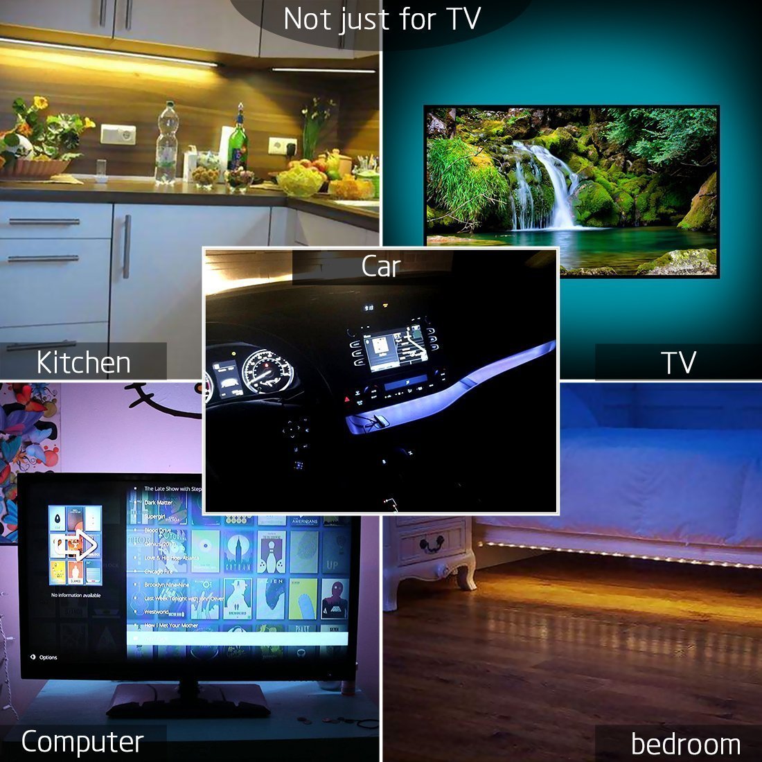 Smy Lighting Led Tv Backlight Strip, Rgb Waterproof 3.28Ft, Multi-Colour With Wireless Remote For Tv/Pc/Laptop Bias Lighting