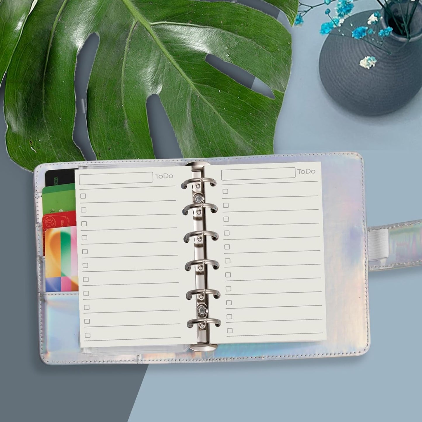 Harphia A7 6 Holes Binder Refill Value Set, 90sheets to do list loose leaf paper with sticker and divider, todo planner insert with binder pocket for A7 binder 6 holes refillable notebook,005dA7todo