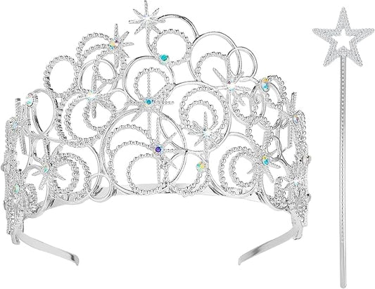 Alaxciax Bubble Crystal Crown Tiaras, Princess Crown Queen Tiara with Wand for Women for Birthday Bridal Wedding Prom Party