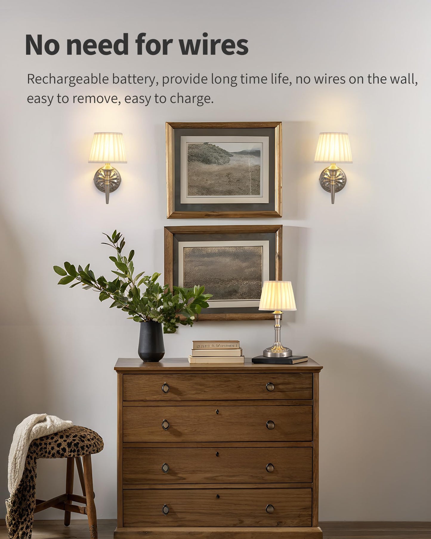 Kdg Cordless Wall Sconces Set Of 2  Small Wireless 5200Mah Rechargeable Battery Fabric Led Wall Lamps  Portables Lightings For Wall discomfort-reducingting  Living Room  Bedroom  Hallway  Gifts  Night Light (Nickel)