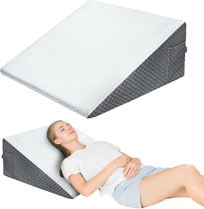 Bed Wedge Pillow with Memory Foam Top | 8 inch Microfiber Cooling Triangle Pillow with Pocket |Wedge Pillow for Sleeping Acid Reflux Gerd Snoring Back Pain