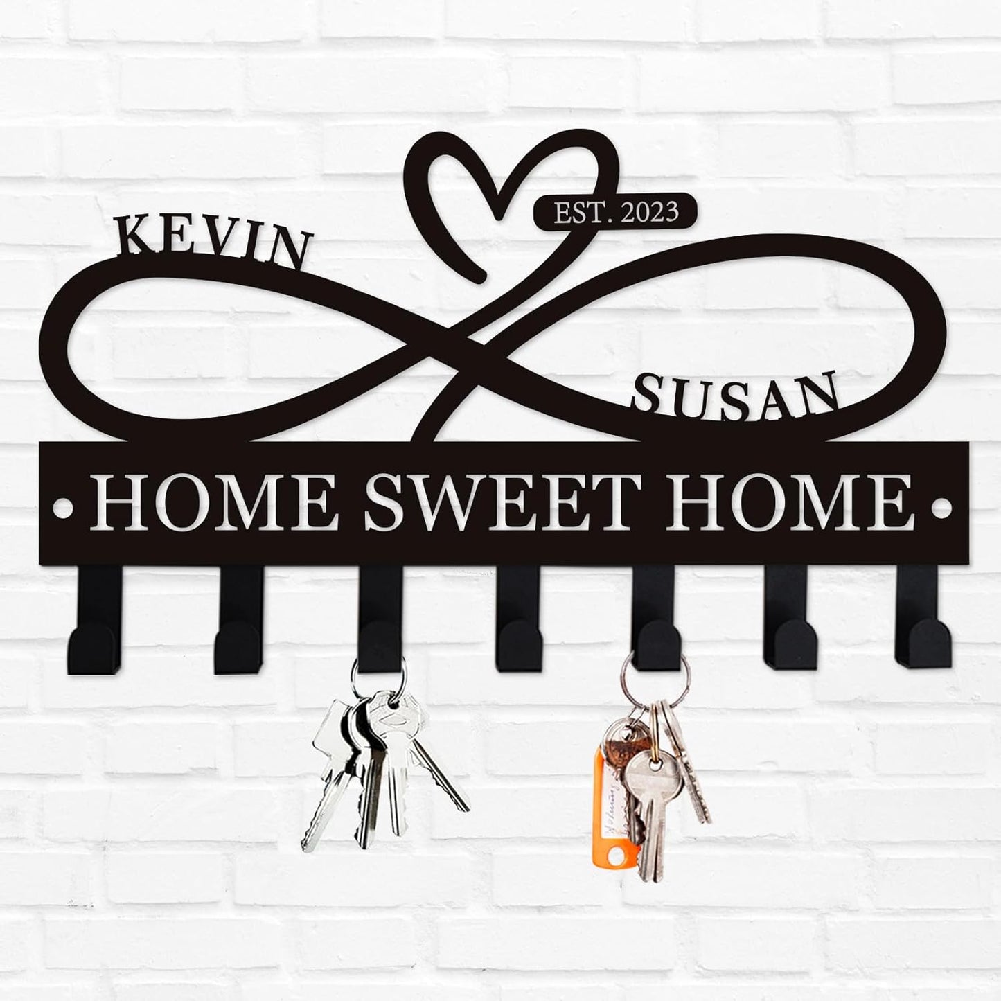 Personalized Key Holder for Wall, Personalized Metal Infinity Heart Key Hooks, Custom Name Key Rack, Coat Rack, Custom Name Key Rack