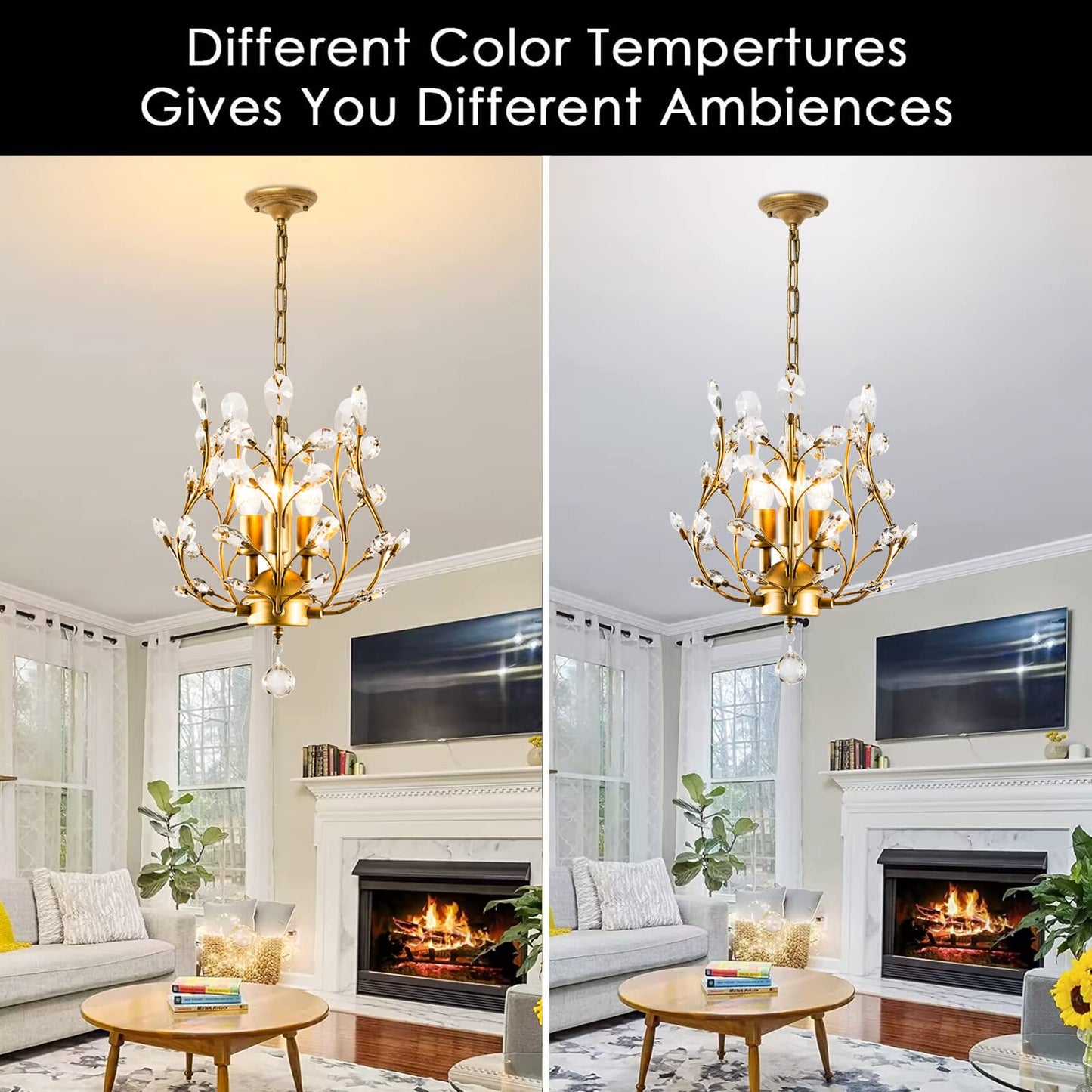 Ganeed K9 Crystal Chandelier - 3-Light Pendant Light, Golden Iron & Crystal, Ideal For Living Room, Bedroom, Restaurant, Hallway