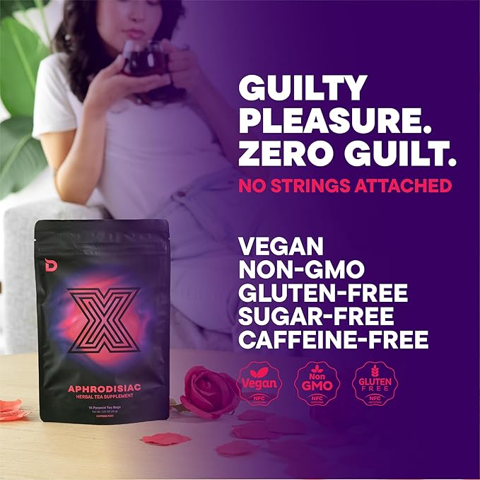 Libido Booster for Women – Sugar Free & Gluten Free with Horny Goat Weed, Fenugreek, Butterfly Pea Flower, and Hibiscus – Fast-Acting Aphrodisiac Tea Libido Booster for Women & Men