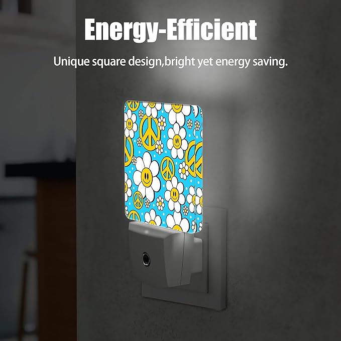 Hippie Flower Night Light, Cartoon Smile Daisy Night Lights Plug into Wall Decor for Bedroom, Bathroom, Hallway,Kitchen,Dusk to Dawn Sensor Nightlights for Women Room Gifts