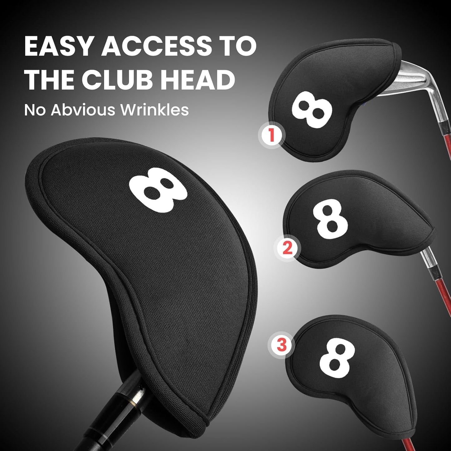 Golf Iron Head Covers Magnetic Soft Protection Printed Numbers Value Set, Durable Neoprene Headcover for Irons, Lightweight in Blue Black Pink for Men Women