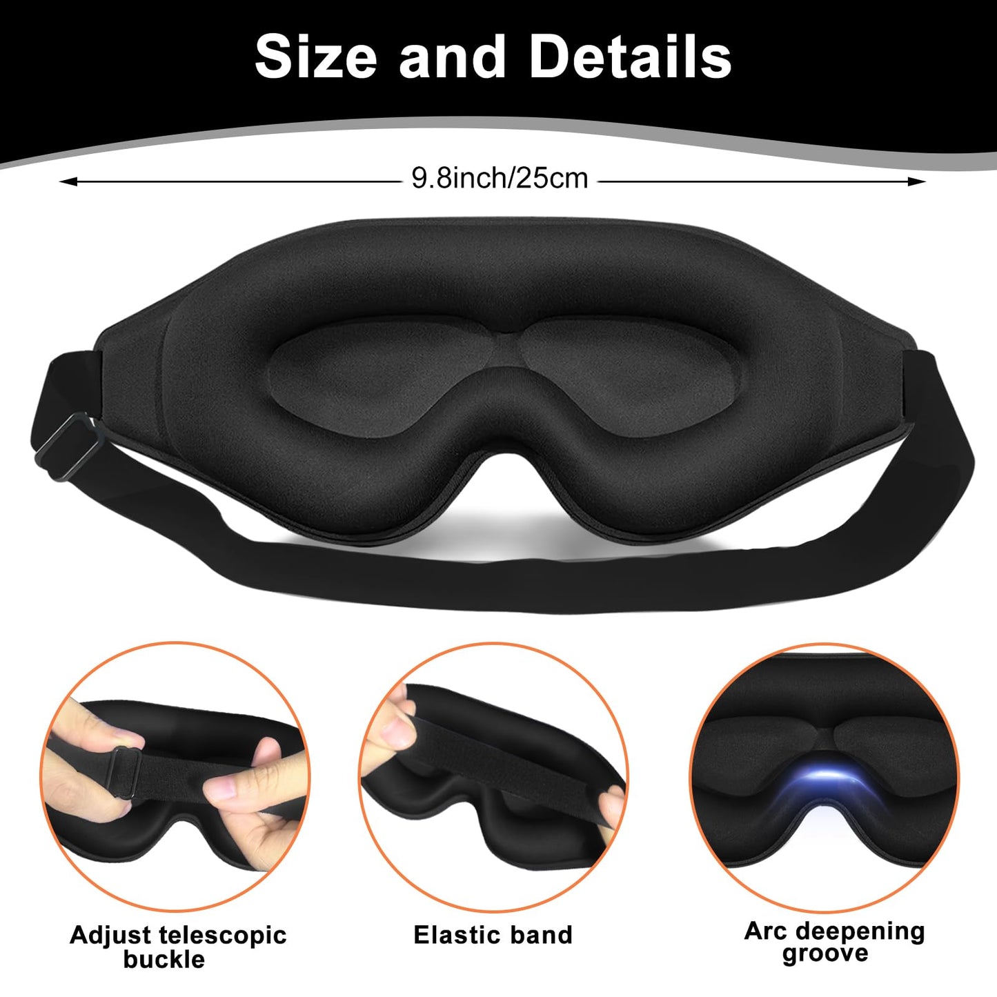 ABCDMM 3D Advanced Eye Mask for Sleeping,Soft and Lightweight Sleep mask，Sleep Eye Mask for Men Women，lash Sleeping mask for lash Extensions (Black)