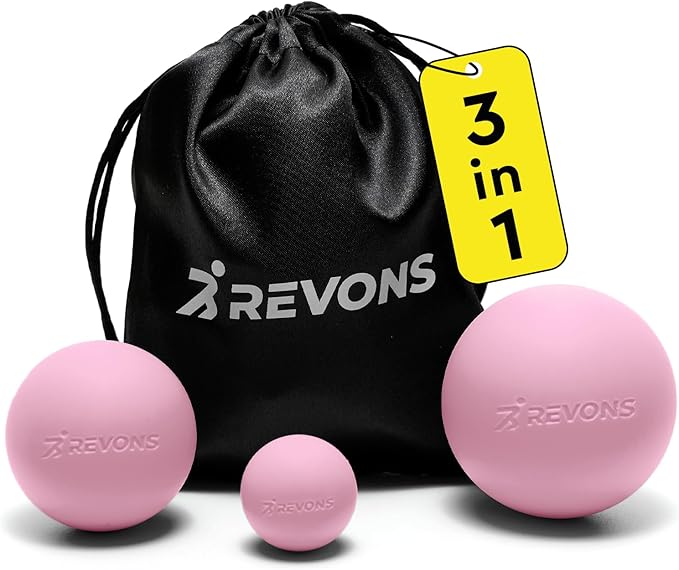REVONS 3 in 1 Massage Ball Set - Lacrosse Balls for Myofascial Release, Back Pain Relief, Face Fitness, Trigger Points, Yo...