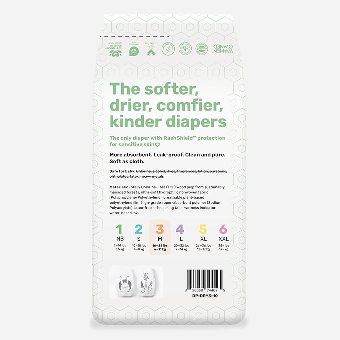 Parasol Clear+Dry Disposable Diapers | RashShield Protection, Leakproof Design, Hypoallergenic Diaper Set | Size 3 (16-28 lbs.) 60 Count