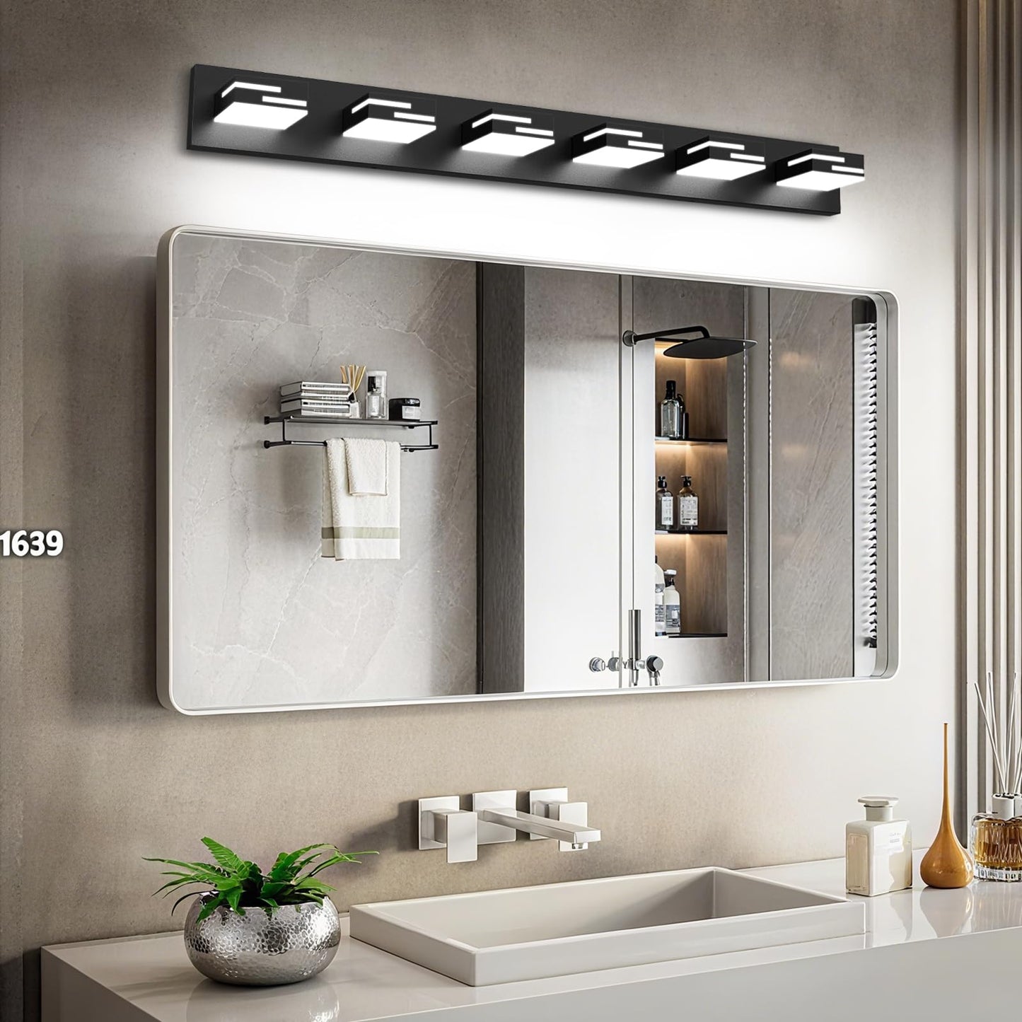 Lkhf Led Modern Bathroom Vanity Light Fixtures  6-Light 40-Inch Dimmable Matte Black Vanity Lights For Bathroom Lighting Fixtures Over Mirror  With 350?Rotatable Acrylic Heads (Cool White 6000K)