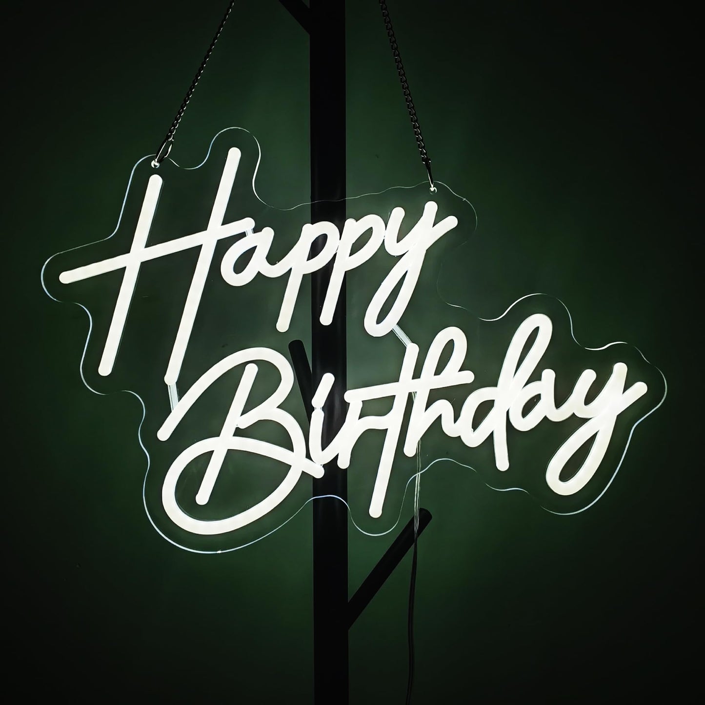 ASIUXIRS Happy Birthday Neon Sign Wall Light - White Plastic for Bar, Club, Bedroom, Cafe, Wedding Party