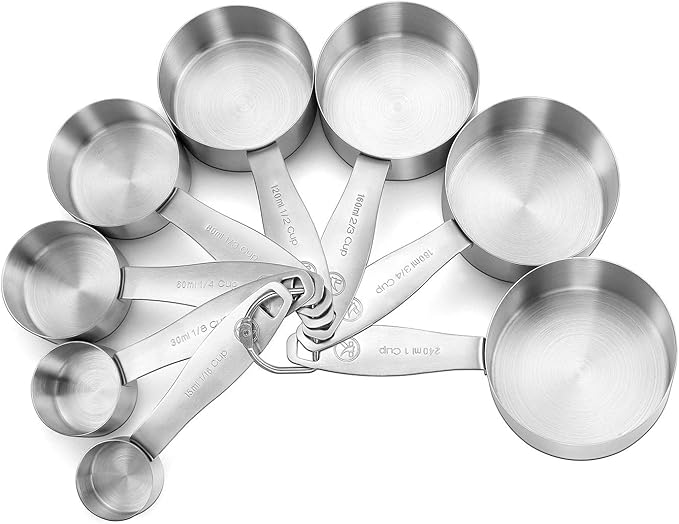 Stainless Steel Measuring Cups, 8 Piece Heavy Duty Measuring Cups Set in 18/8 Steel with Ergonomic Handle