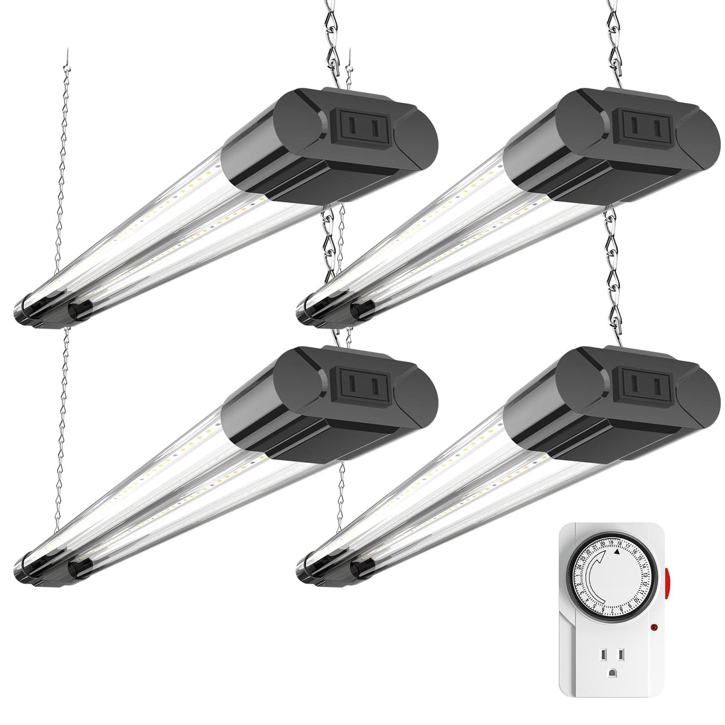 BBOUNDER 4 Pack 2ft LED Grow Light with Mechanical Outlet Timer, 80W (4x20W, 440W Equivalent), Sunlike Full Spectrum Linkable Pl