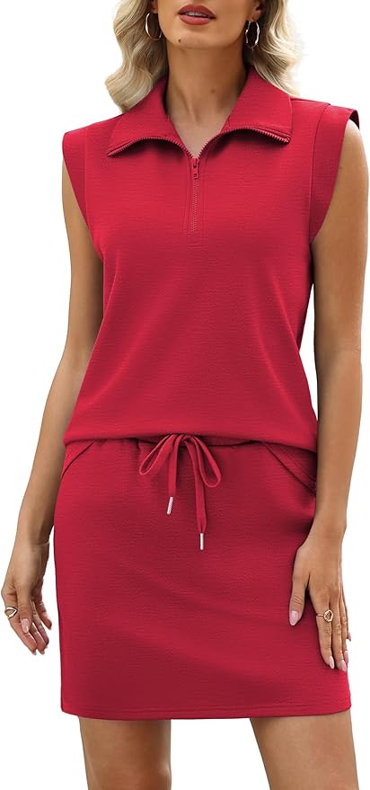 Casly Lamiit 2 Piece Skirt Sets for Women Summer Half Zip Travel Outfits Cap Sleeve Lapel Tops Matching Tennis Skirt
