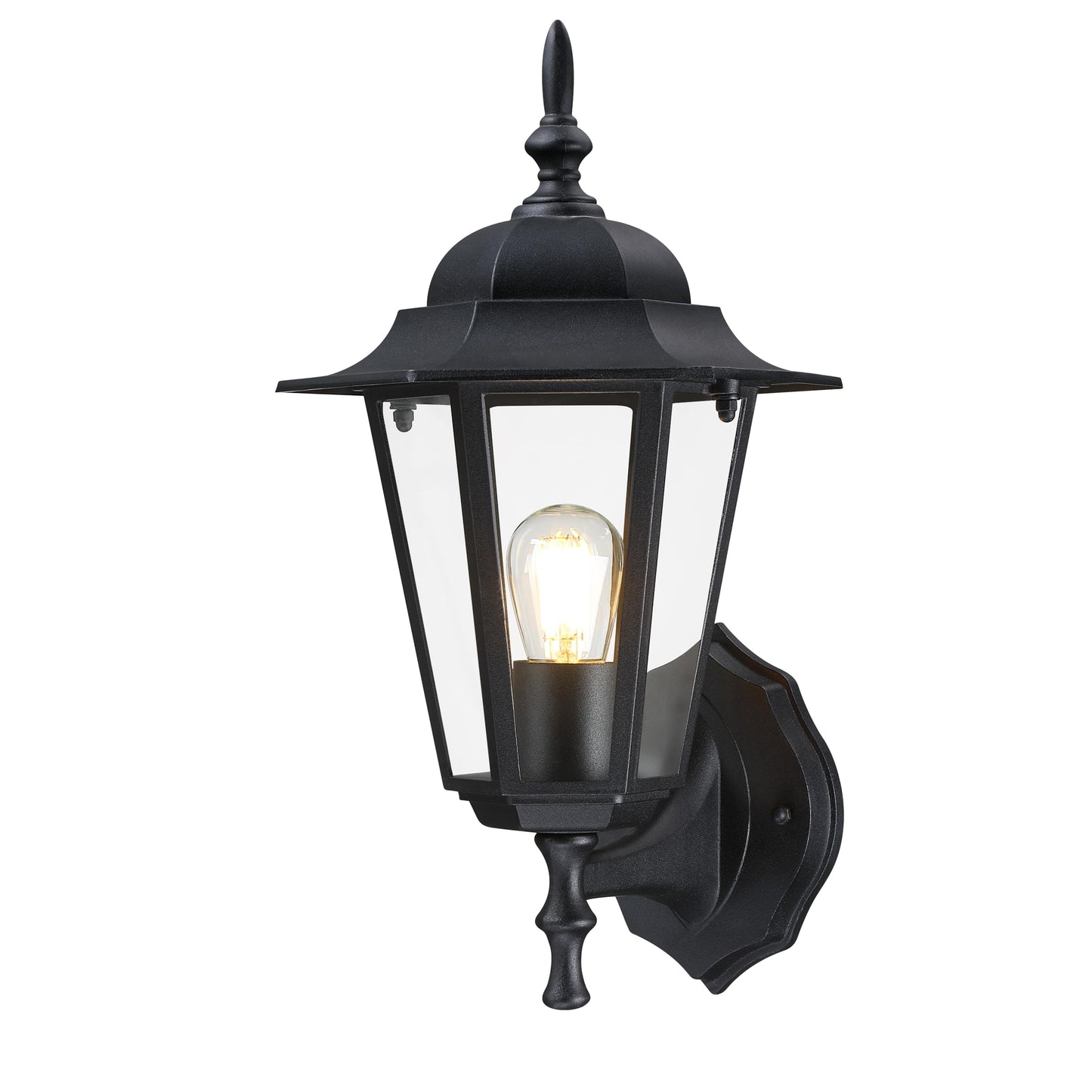 GRUENLICH Outdoor Wall Lantern Sconce, Black, 14 Inch, Aluminum Housing, E26 Base, Model GR-WL003-BK, Waterproof, 1 Pack