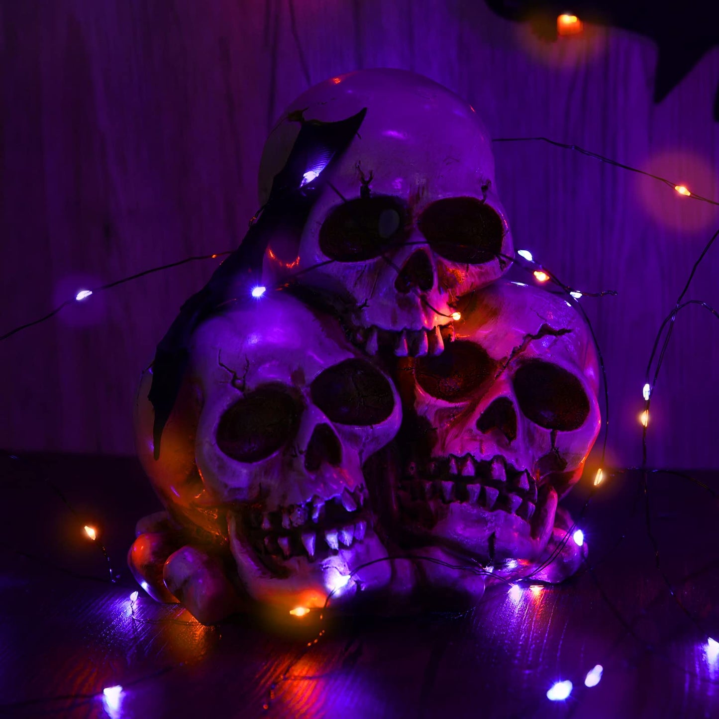 Lomotech Halloween Solar Lights 2 Pack, 66Ft 200Led Waterproof Twinkle Lights, Purple & Orange, 8 Modes For Outdoor Decoration