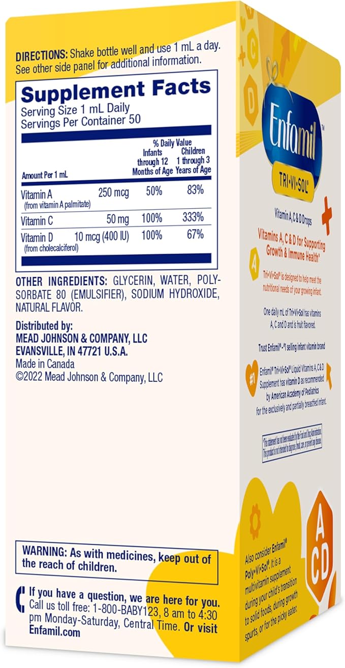 Enfamil Tri-Vi-Sol Infant Multivitamin Drops, Supports Growth & Immune Health for Babies, 50mL Bottle