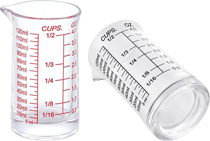 Ackers 4oz Glass Measuring Cup – Shot Glass with Ounce,Ml,Cups Markings for Kitchen & Bar(Pack of 2)
