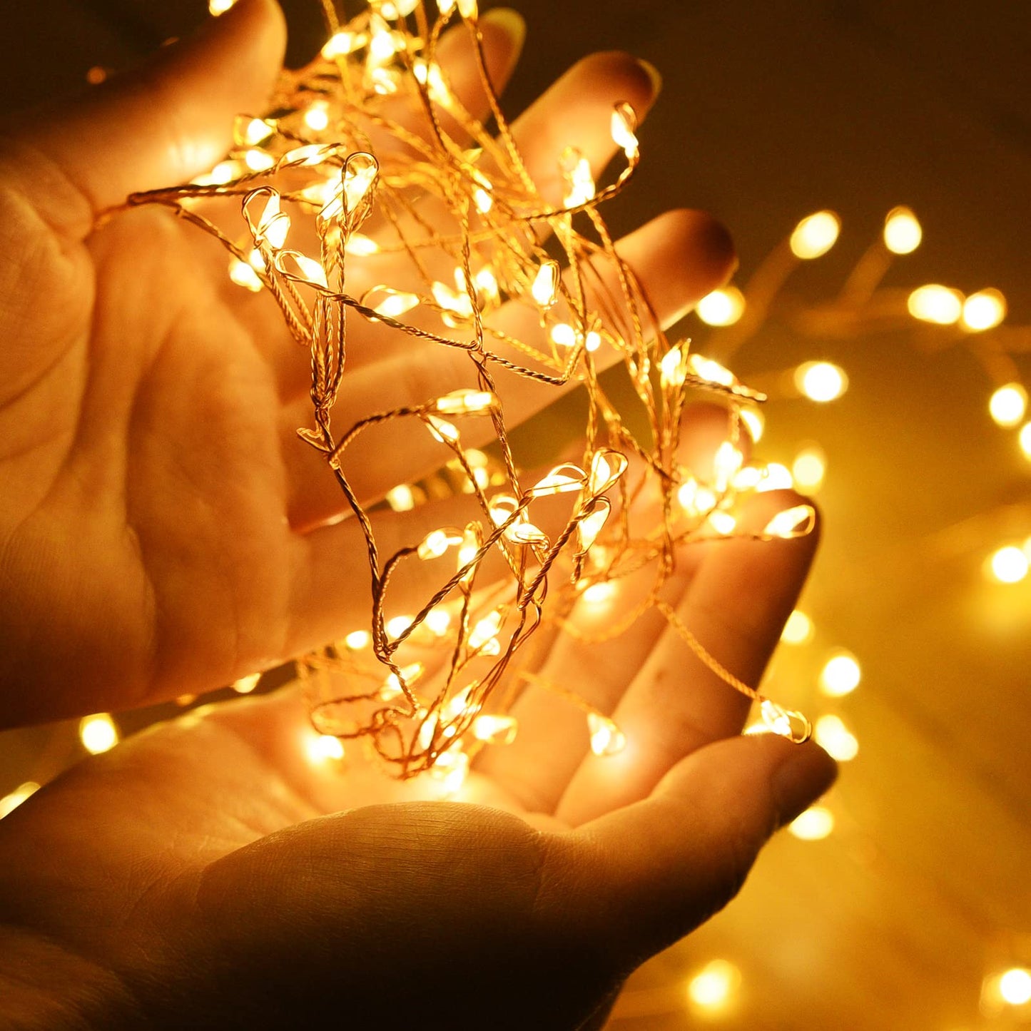 Dailyart 300 LED Fairy Lights, Warm White, 10ft, Waterproof, Remote Control, Gold Copper Wire, Model 300LED-JS