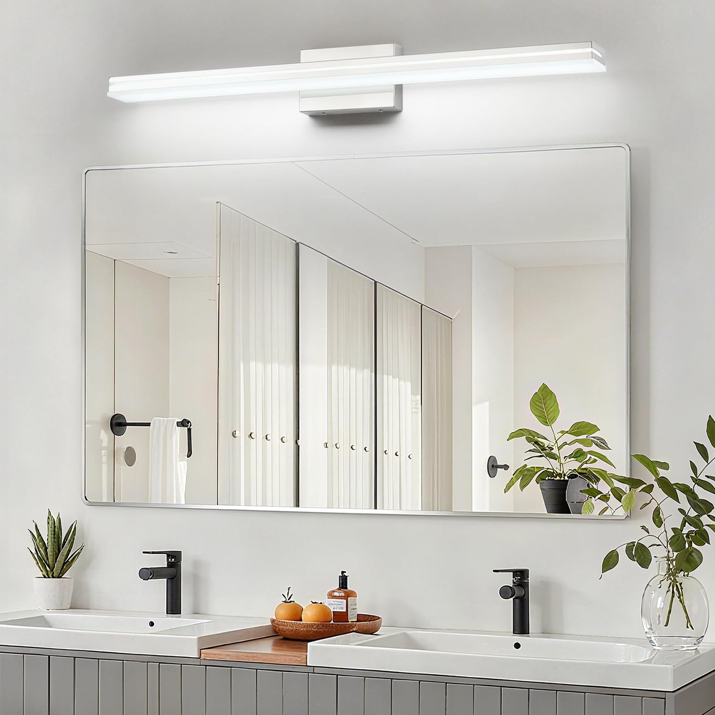 Sinerise 40-Inch Led Modern Bathroom Vanity Light Bar  Chrome Modern Acrylic Bathroom Wall Lighting Fixtures Over Mirror (Cool White 6000K)