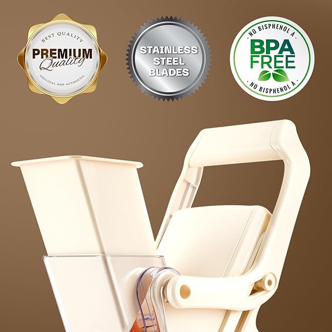 EMSON Safe Mandoline Slicer for Kitchen, All in 1 Mandoline Slicer for Food Works as Potato Slicer, Vegetable Slicer, Food Slicer, French Fry Cutter and More with 5 Blades and Storage Container