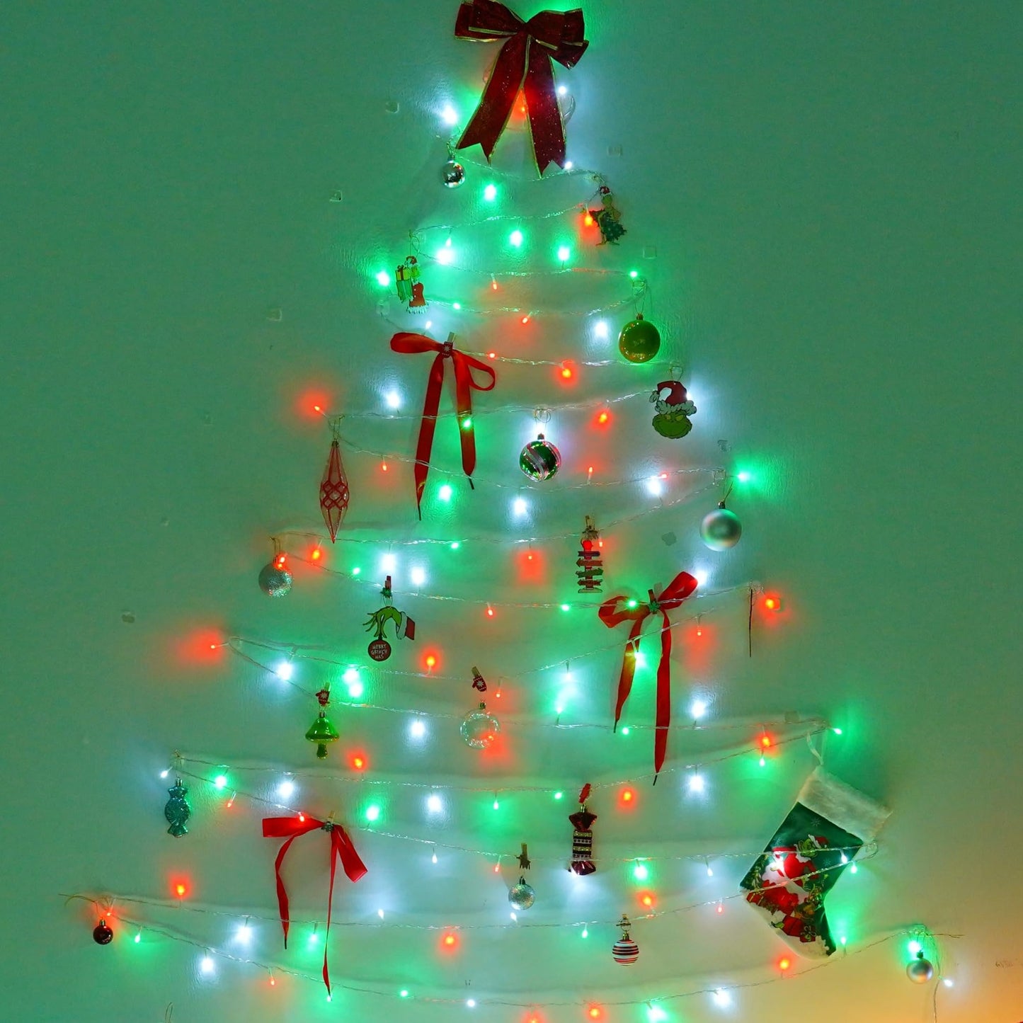 Yeguo 165Ft 500 Led Christmas Lights Outdoor Waterproof  Clear Wire String Lights Indoor Plug In  8 Modes Clear Wire Twinkle Tree Light For Xmas Party Garden(Red White And Green)
