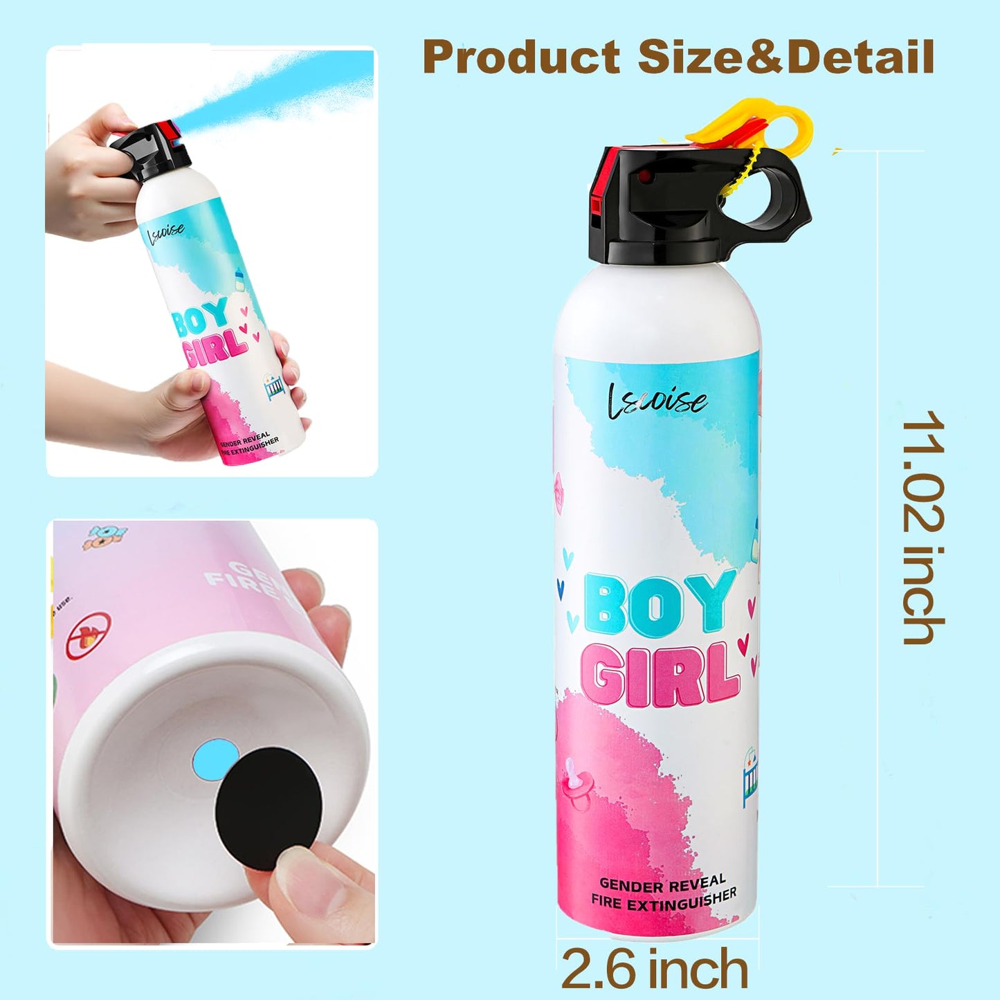 Gender Reveal Fire Extinguisher Set for Newborn Baby, 4Pcs Blue Gender Reveal Smoke Bombs, 100% Biodegradable Color Blaster for Cool Gender Reveal Ideas, Confetti Power Cannon Shooter Party Supplies