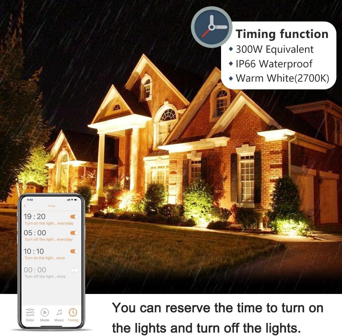 MELPO LED Flood Light 30W, 3000 LM, Bluetooth RGBW, IP66, 2 Pack, Black, Model BLFL-LFCA