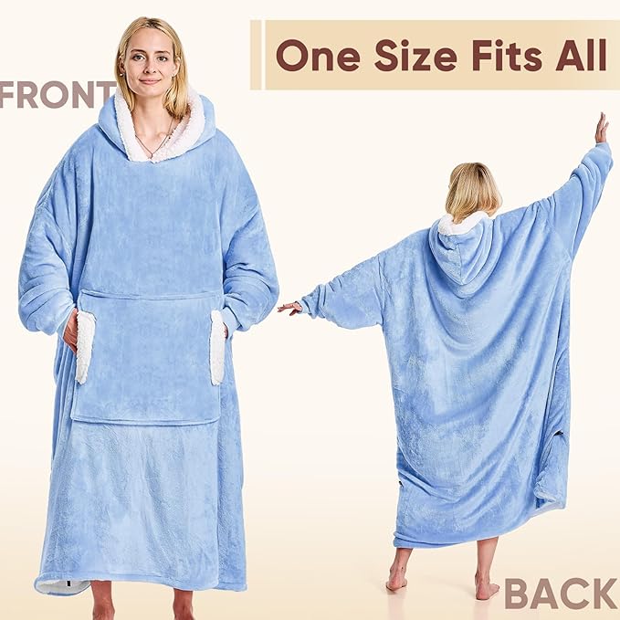 yescool Wearable Blanket Hoodie, Flannel Sherpa Fleece Blanket Sweatshirt for Adults Women Men,One Size Fits All