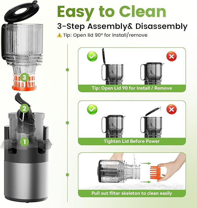 Cold Press Juicer, Juicer Machines 5.3"Wide Feed Chute for Whole Fruits & Vegetables, Electric Juicer of Pulp Separation with 99% High Juice Yield, Preserves Nutrients, Easy to Clean, BPA Free