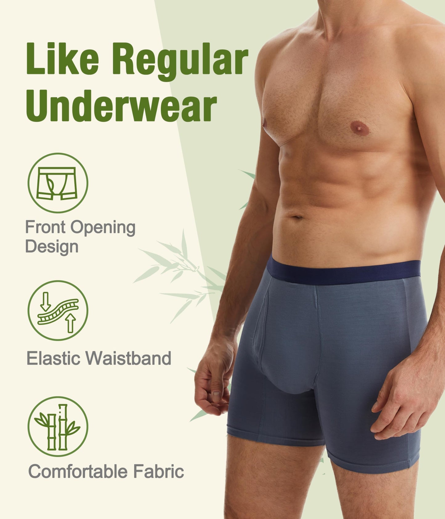 SUNCHIRI Incontinence Underwear for Men, Long Leg Soft Leakproof Washable Reusable Light Absorbency Boxer Briefs 3 Pack (Multicolor01, Large)