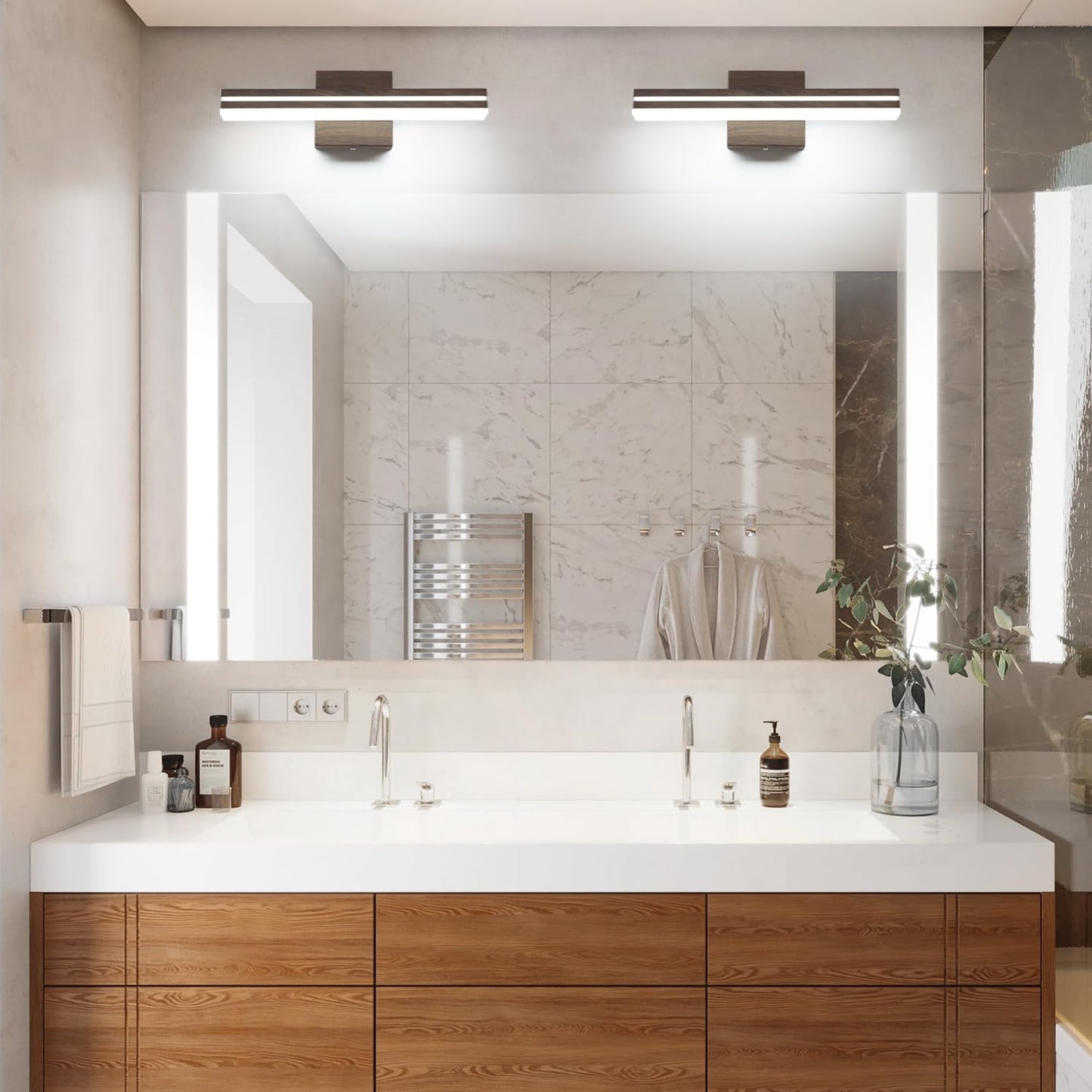 Sinerise 16-Inch Led Modern Bathroom Vanity Light Bar  Brown Modern Acrylic Bathroom Wall Lighting Fixtures Over Mirror (Cool White 6000K)
