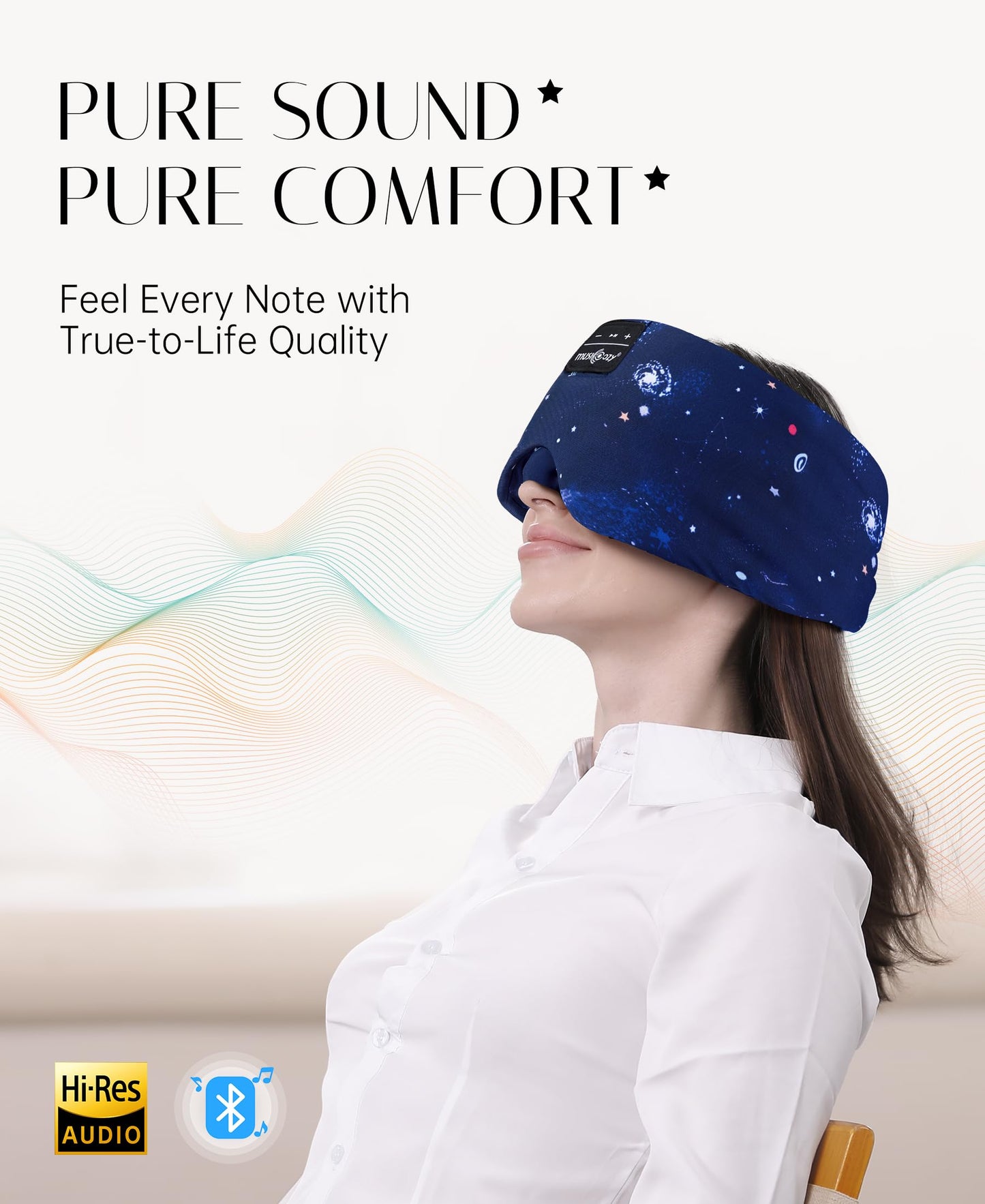 MUSICOZY Sleep Mask Headphones Bluetooth Sleep Masks with Headphones Eye Wireless Masks Bluetooth 5.4 with Adjustable Headband Total Blackout for All Night Sleep, Travel & Nap