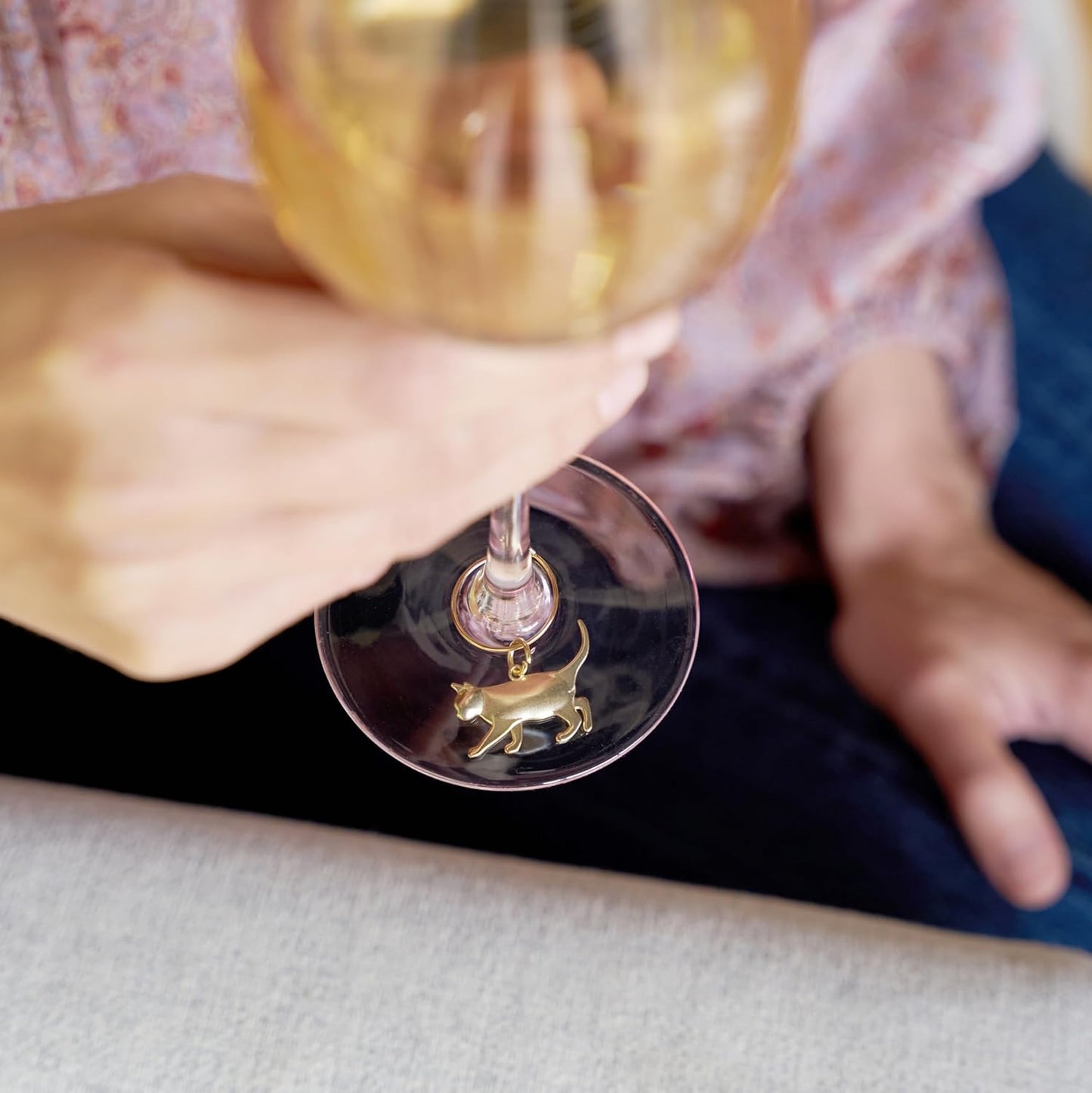 Twine Cat Lovers Wine Charm Rings with Six Unique Designs, Glass Charms for Stem Glasses, Drink Markers, Wedding, Anniversary, Birthday Party, Gold