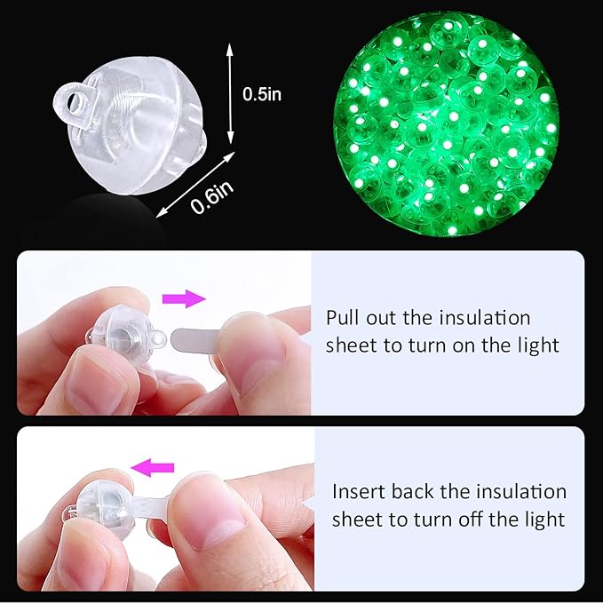 ZGWJ 100PCs Mini Led Lights,Flash Led Balloons Light up Balloons for Party Decorations Neon Party Lights for Paper Lantern Easter Eggs Birthday Party Wedding Halloween Christmas Decoration, Green