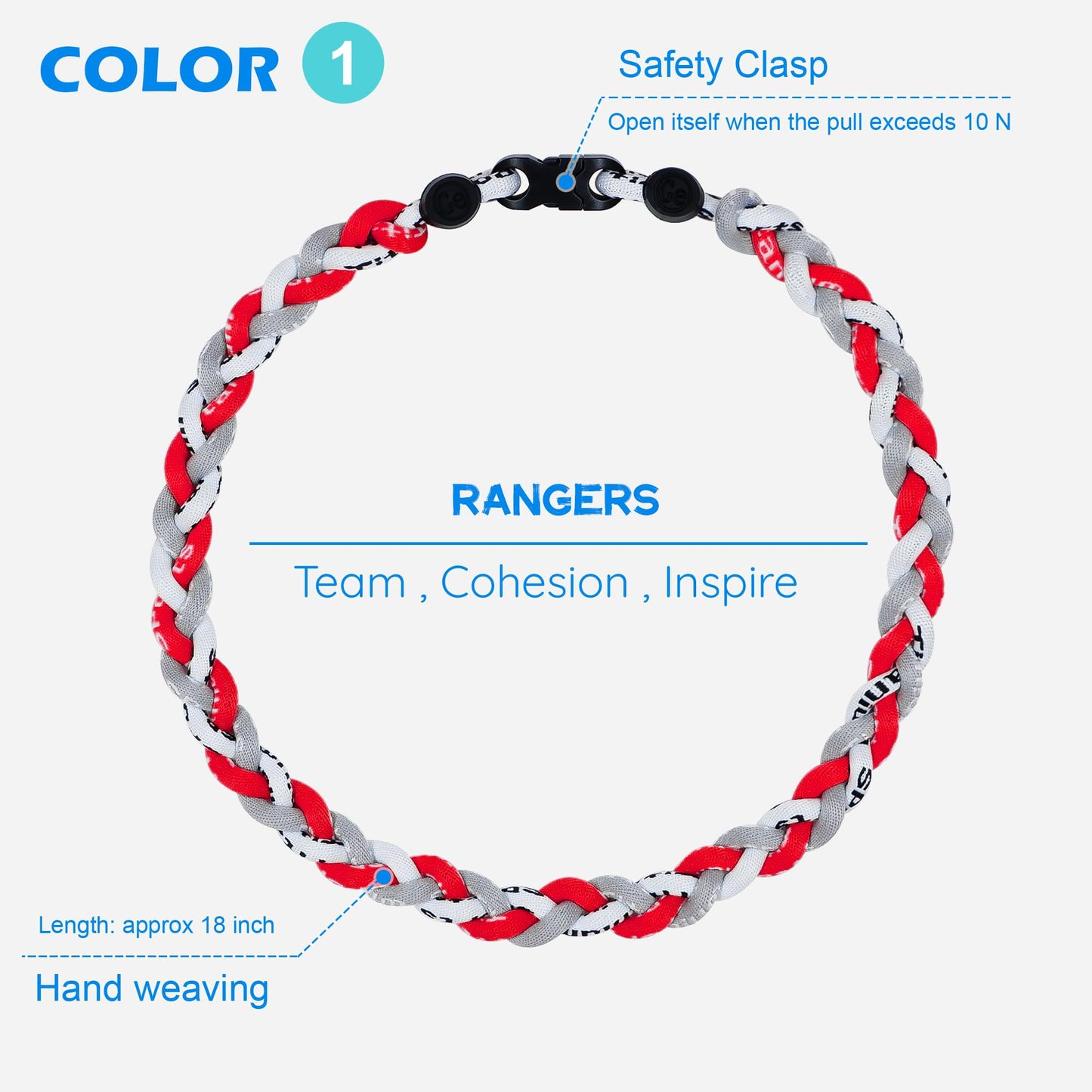 SUPBOMM 3 pcs Baseball Rope Necklaces, League Team Colors Braided Necklace, Baseball Team Gifts, Rangers