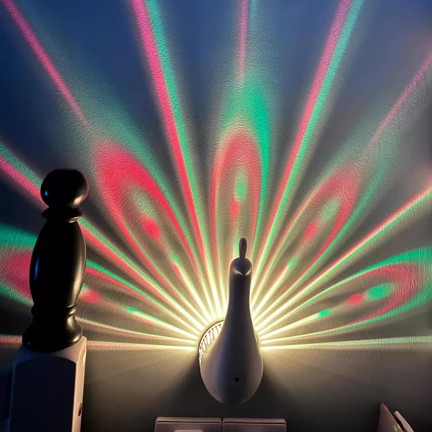 BomKra Peacock Wall Lamp, Dimmable Touch Light with Remote, 7 Colors, Plastic, White, Model ChainrinCC