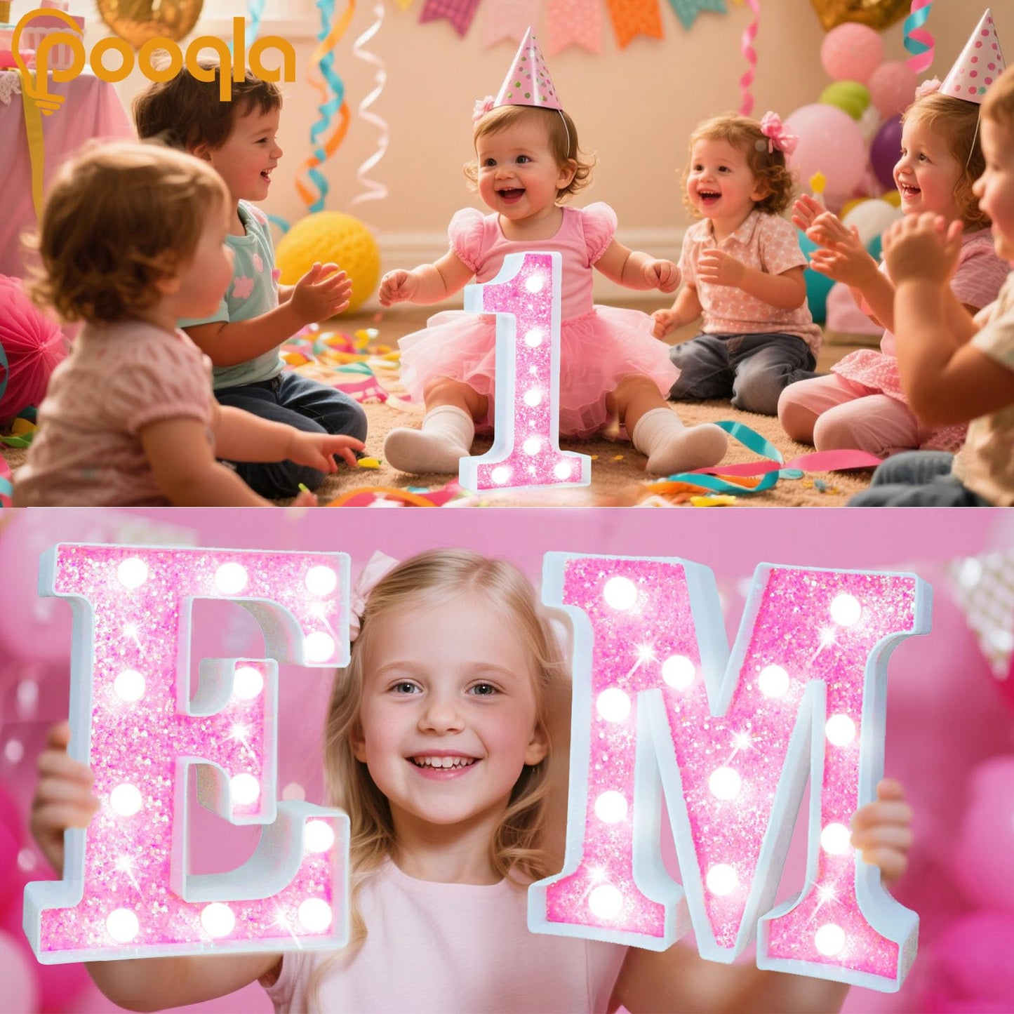 Pooqla Led Marquee Letter Lights  Light Up Letters For Birthday Decorations  Glitter Letter Sign Battery Powered Night Light Pink Party Wedding Christmas Girls Gift Bedroom Dorm Decor  Cool White K