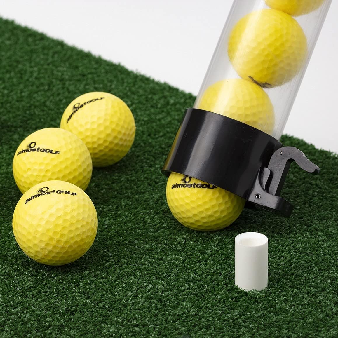 ALMOSTGOLF Practice Stick - Shag Tube with Ball Release, 24 Limited Flight Practice Golf Balls Included - Made in USA