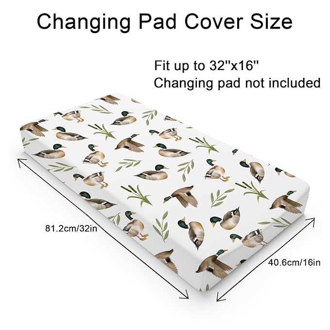 Vintage Mallard Duck Leaves Changing Pad Covers Duck Hunting Reeds Diaper Changing Pad Covers Sheets for Girl Boy Wild Duck Soft Breathable Stretch Fitted Change Table Pad Mats Covers 32''x16''