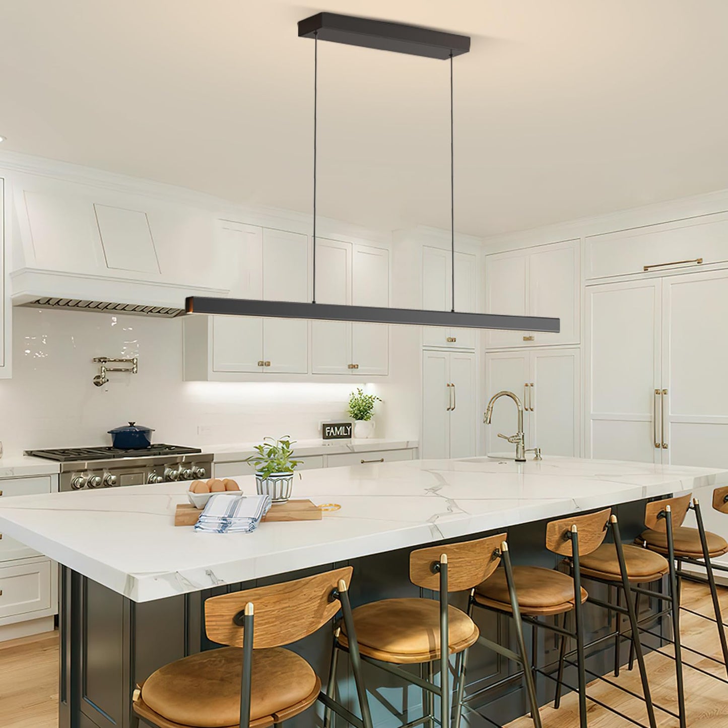 Zihoi Modern Ceiling Pendant Light 47In Led Black Linear Ceiling Chandelier Light Dining Room Living Room Warm & Cool  Neutral Light Aluminum Island Lighting Hanging Pendant Light For Kitchen