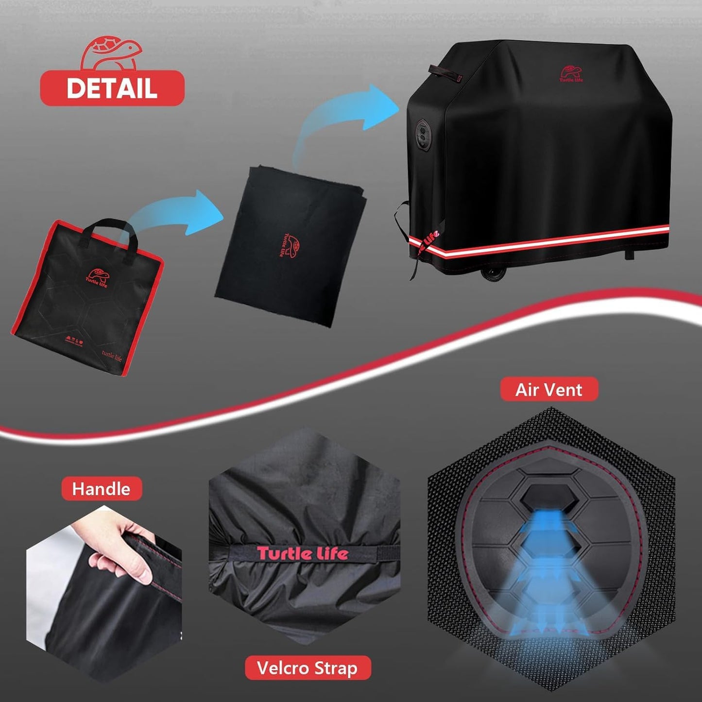 BBQ Grill Cover, 52 Inch Heavy Duty Waterproof 3 Burner Barbecue Gas Grill Covers for Weber Spirit Char-Broil Performance and Signature, Black