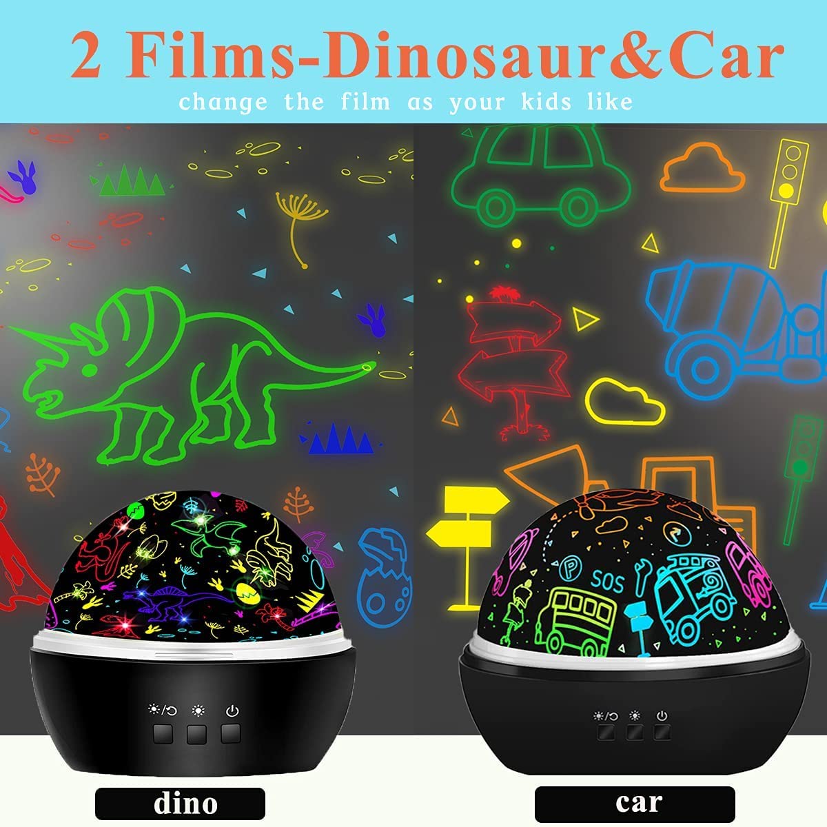 Dqmoon Dinosaur Night Light For Kids  Projector With 8 Colors  360 Rotation  Safe Materials  Ideal Birthday Gift