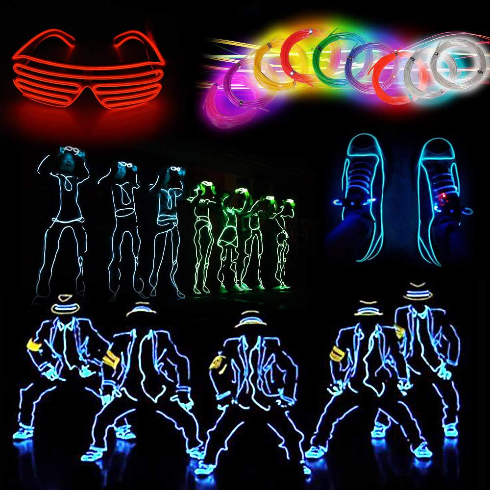 Lychee 9Ft El Wire Lights - Neon Strobing Electroluminescent Light With Battery Pack For Parties & Halloween - Yellow