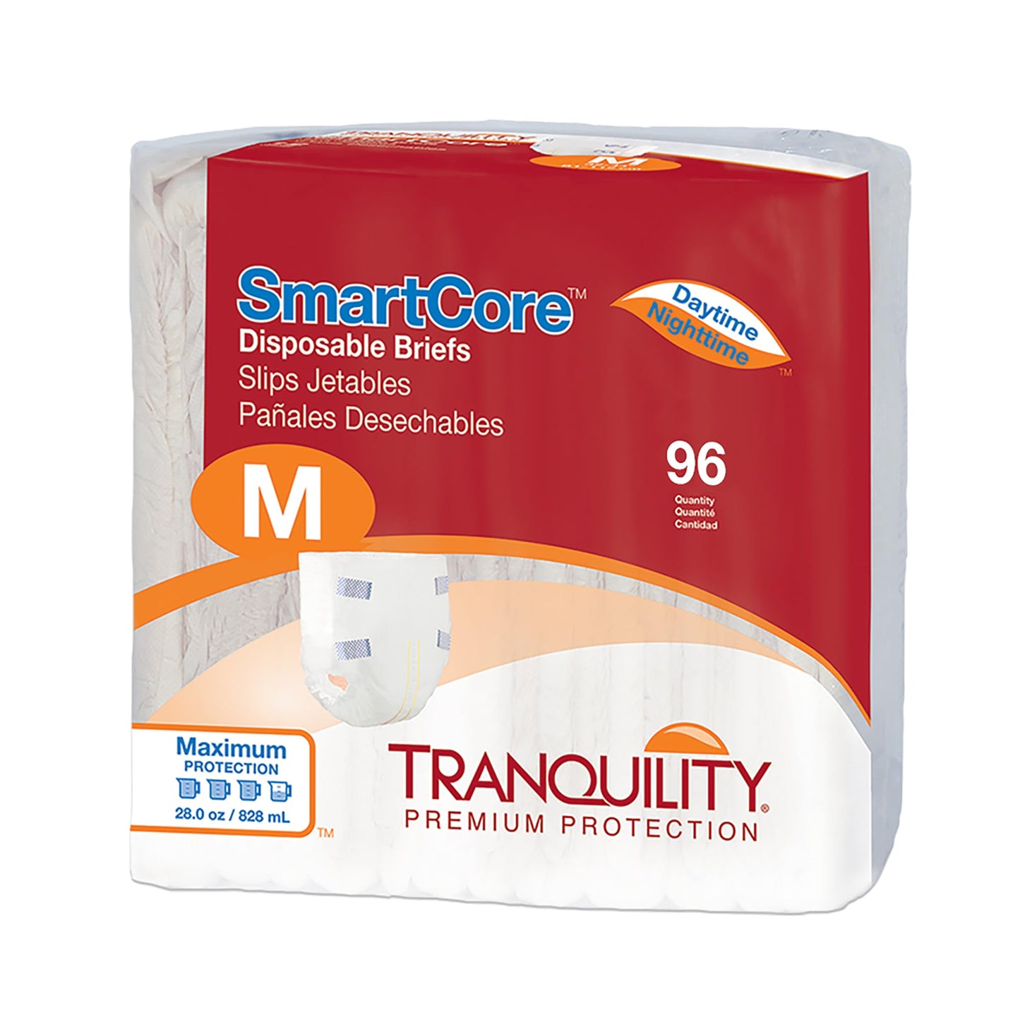 Tranquility SmartCore Adult Disposable Briefs, Incontinence Control with Breathable Kufguard Technology, Fastening Tabs & Wetness Indicator, Latex-Free, Adult Medium, 28oz Capacity, 96ct Case