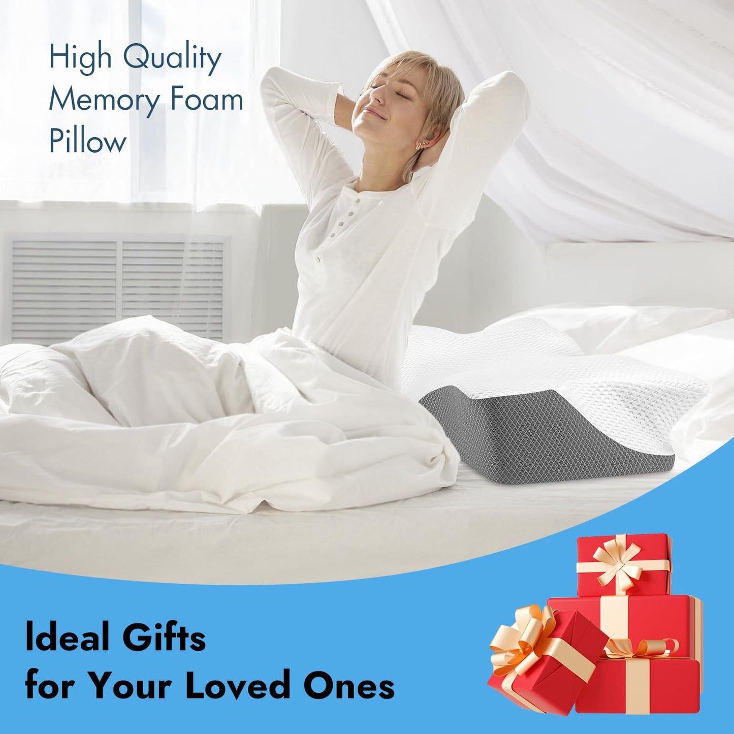 Anvo Pillow for Neck and Shoulder Pain, Cervical Pillows for Neck Pain Relief, Memory Foam Pillows Orthopedic Ergonomic Design for Sleeping, Suitable for Side Back and Stomach Sleeper, Grey Frim