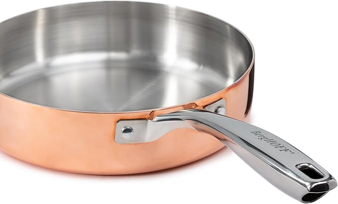 BergHOFF Vintage 5Pc Tri-Ply Copper 18/10 Stainless Steel Cookware Large Sized Set With Matching Lids, Polished, Long Ergonomic Shaped Handle, 3-layer Base, Gold
