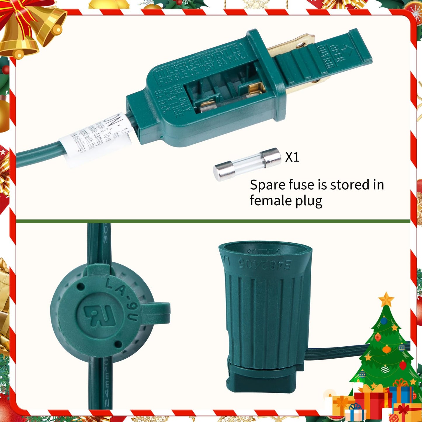 Minetom C9 Light Strand  100 Ft Christmas Stringer With 100 Sockets For Outdoor String Light  Connectable  Intermediate Base (C9/E17) - 12 Spacing  Green Wire  Note (Only Use For C9 Led Bulb)