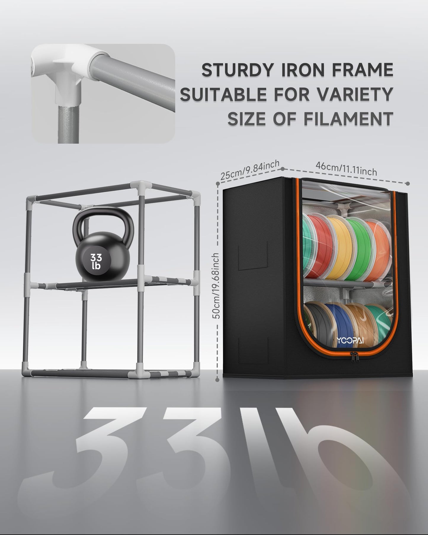 YOOPAI 3D Printer Filament Storage Box with Desiccants - 2 Tiers Metal Filament Storage Rack with Cloth Cover,Holds Up to 12 Rolls of Filaments - 3D Filament Holder for Home, Office Workshop, Studio