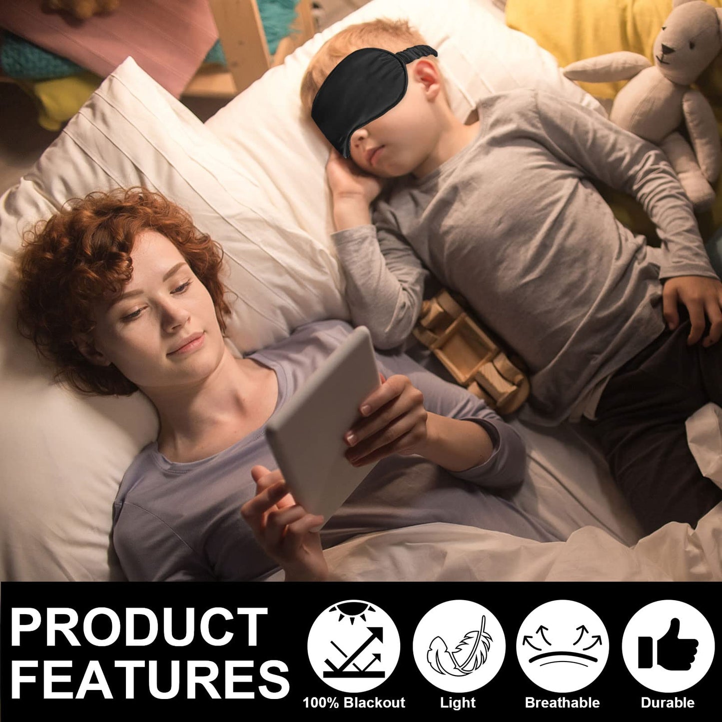 2Pack Silk Sleep Mask,Eye Mask for Sleeping,Elastic Blackout Eye Mask & Blindfold for Full Night's Sleep,Travel and Nap(Black)